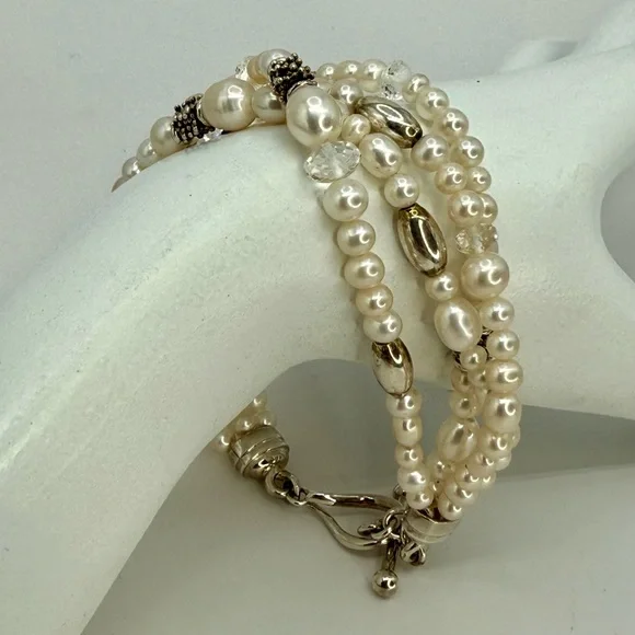 Michael Dawkins Sterling Silver Multi-Shape Cultured Pearl Bracelet Sz 8 Signed - Picture 14 of 14